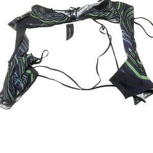 Dolls Kill Black and Green Marble Bikini Top